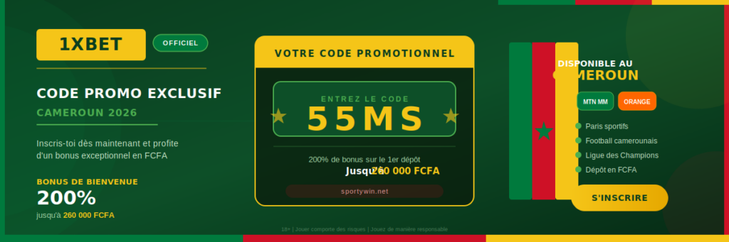 Code promo 1XBet Cameroun 2026. Meilleur bonus